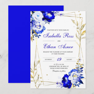 Royal Blue and Gold Wedding Template Einladung