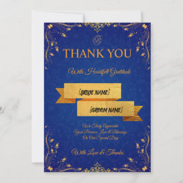 Royal Blue and Gold Wedding Thank You Card Dankeskarte