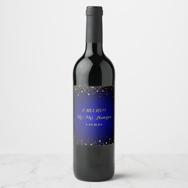 Royal Blue and Gold Weditation Wine Label Weinetikett (Vorderseite)