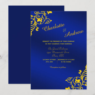 Royal Blue and Golden Yellow Floral Wedding Einladung