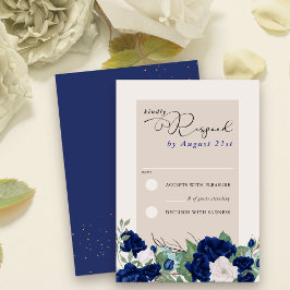 Royal Blue and Ivory Rose Elegante RSVP Karte