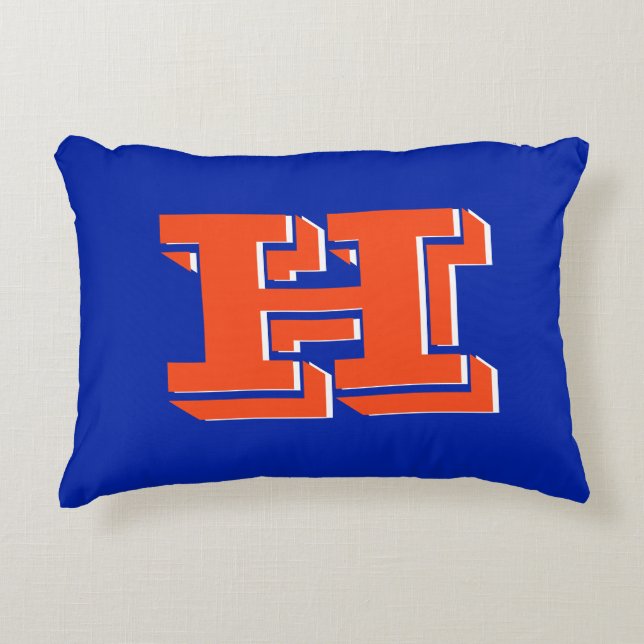 Royal Blue and Orange Collegiate Color Monogram Dekokissen (Vorderseite)