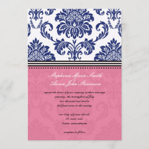 Royal Blue and Pink Damask Einladung zur Hochzeit