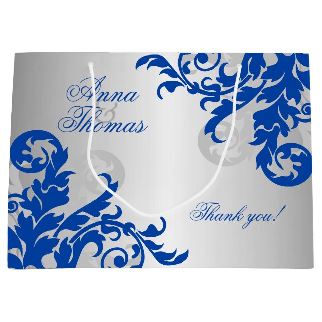 Royal Blue and Silver Blüh Große Geschenktüte (Vorderseite)