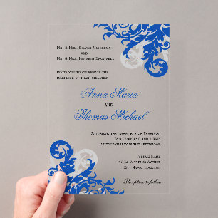 Royal Blue and Silver Blüh Wedding Acryleinladungen