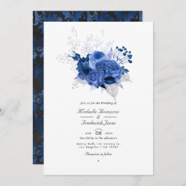 Royal Blue and Silver Floral QR Code UAWG Wedding Einladung