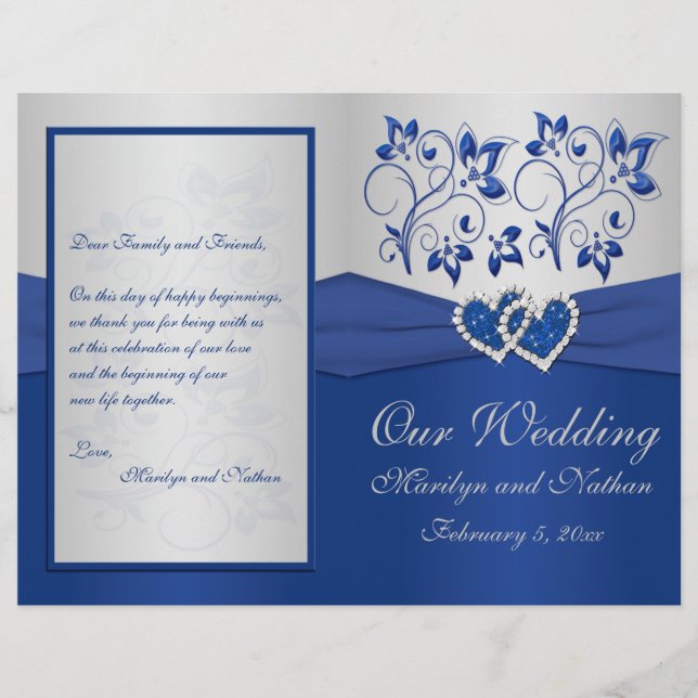 Royal Blue and Silver Floral Wedding Program (Vorderseite)