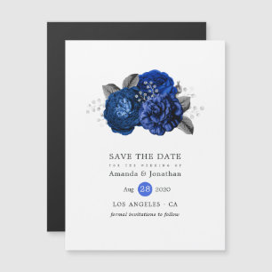 Royal Blue and Silver Floral Wedding Save the Date Magneteinladung