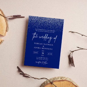 Royal Blue and Silver Glitzer Wedding Einladung