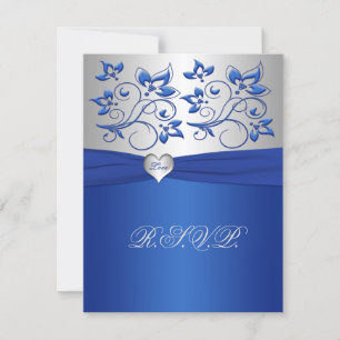 Royal Blue and Silver Liebe Heart Repcard RSVP Karte