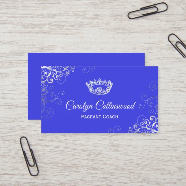 Royal Blue and Silver Pageant Coach Business Card Visitenkarte (Vorderseite/Rückseite Beispiel)