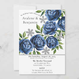 Royal Blue and Silver Peony Wedding Couples Dusche Einladung