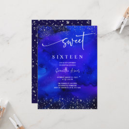 Royal Blue and Silver Sweet 16 Dekorationen Einladung