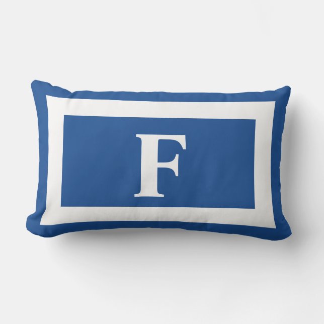 Royal Blue and White Bold Monogram Initial Outdoor Kissen Für Draußen (Vorderseite)