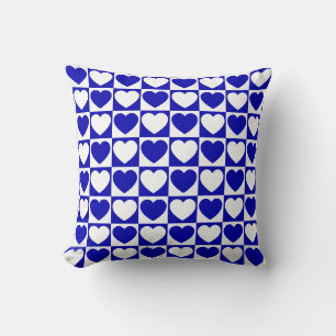 Royal Blue and White Checkered Muster mit Herz Kissen