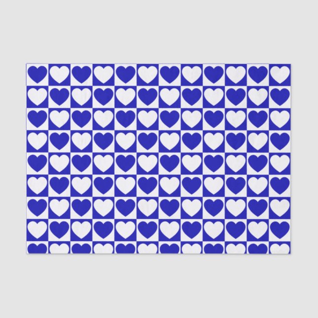 Royal Blue and White Checkered Muster mit Herz Seidenpapier (Vorderseite)