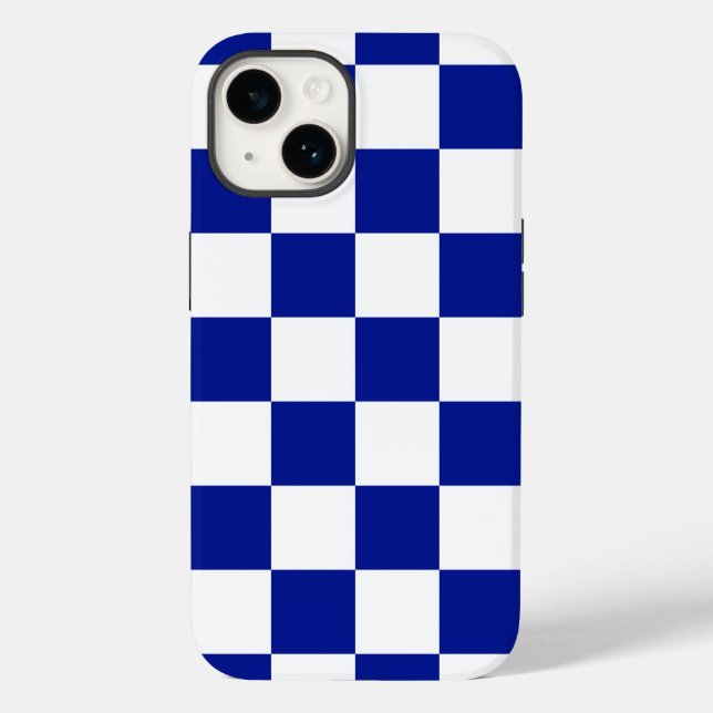 Royal Blue and White Checkered Pattern Case-Mate iPhone Hülle (Rückseite)