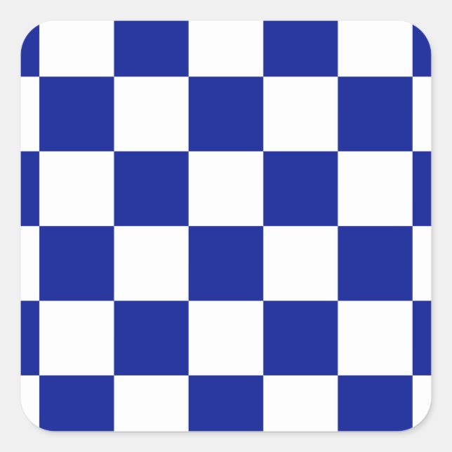 Royal Blue and White Checkered Pattern Quadratischer Aufkleber (Vorderseite)