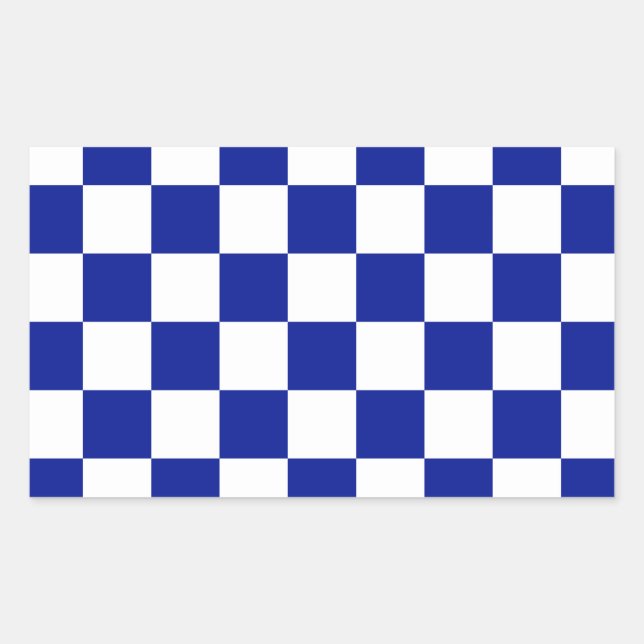 Royal Blue and White Checkered Pattern Rechteckiger Aufkleber (Vorderseite)