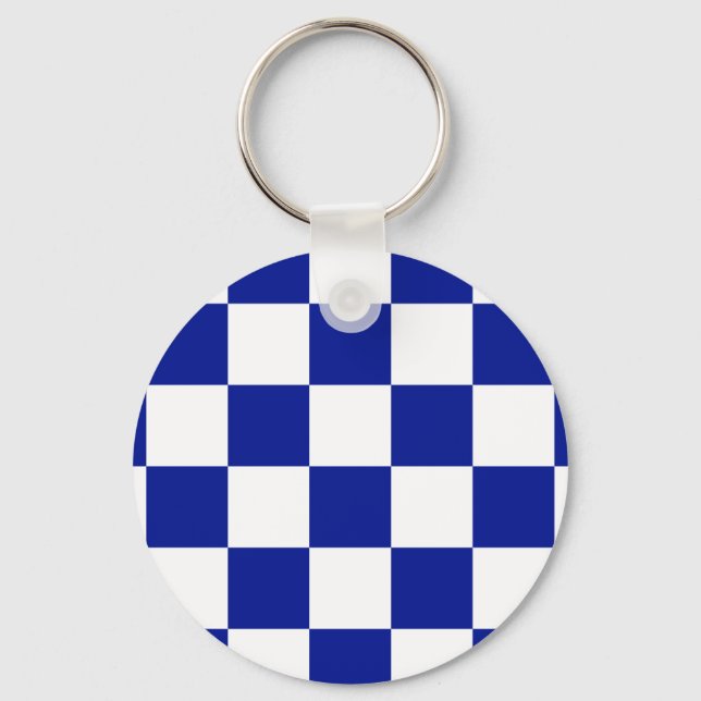 Royal Blue and White Checkered Pattern Schlüsselanhänger (Vorderseite)
