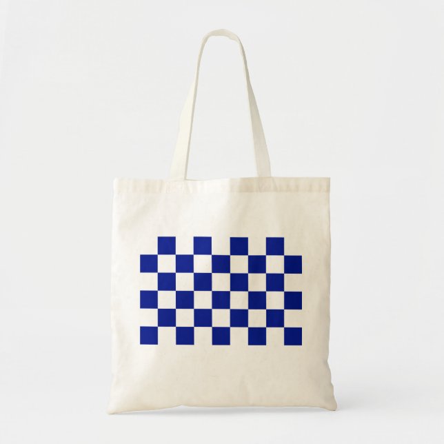 Royal Blue and White Checkered Pattern Tragetasche (Vorne)