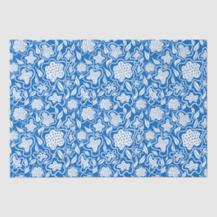 Royal Blue and White Cross Stitch Floral Seidenpapier