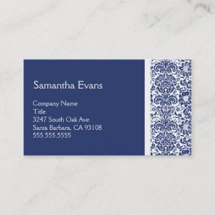Royal Blue and White Damask Business Card Visitenkarte