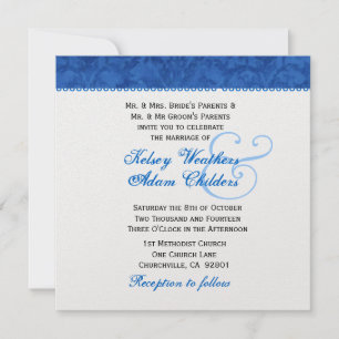 Royal Blue and White Damask Hochzeitsvorlage Einladung
