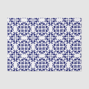 Royal Blue and White Damask Muster Seidenpapier