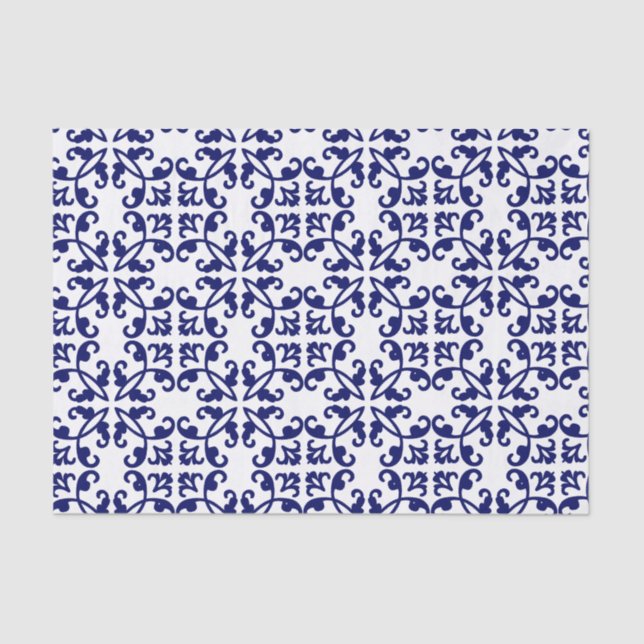 Royal Blue and White Damask Muster      Seidenpapier (Vorderseite)