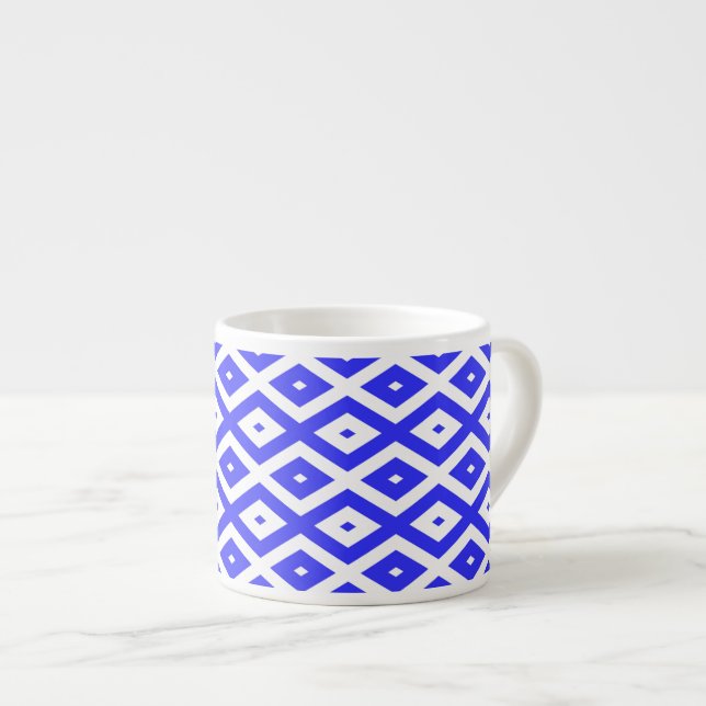 Royal blue and white diamond pattern espressotasse (Vorderseite Rechts)