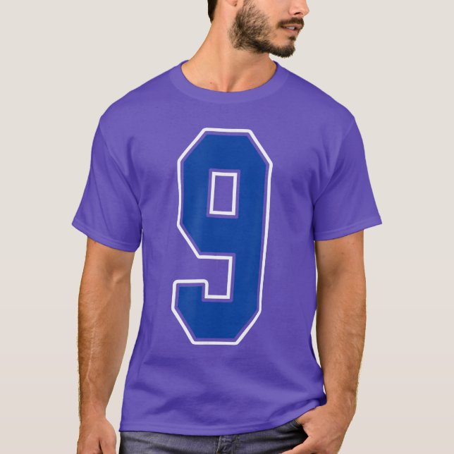 Royal Blue and White Number 9 Jersey Player Unifor T-Shirt (Vorderseite)