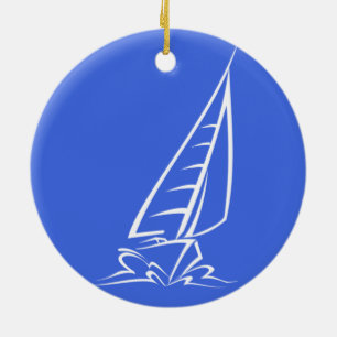 Royal Blue and White Sailing; Segelboot Keramikornament