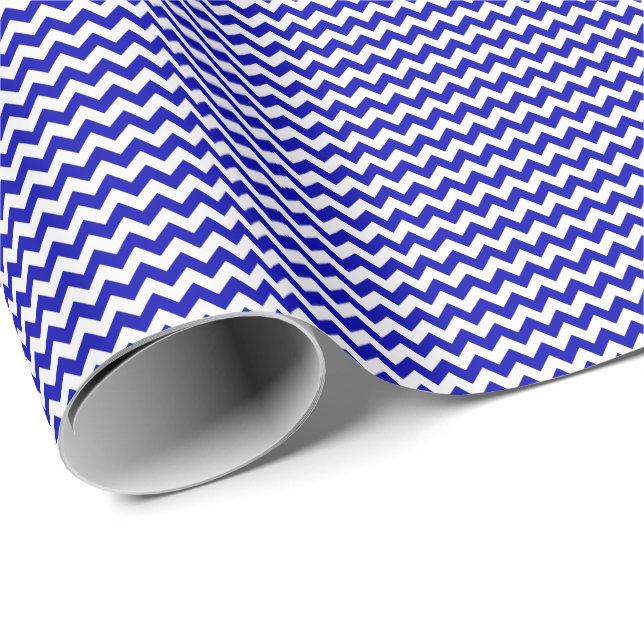 Royal Blue and White Small Zickzack Wrapping Paper Geschenkpapier (Rolleneckpunkt)