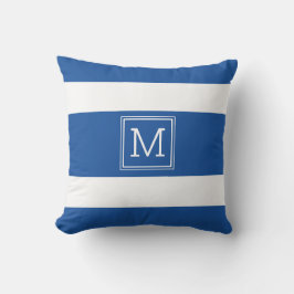 Royal Blue and White Strips einfache Monogramm Kissen