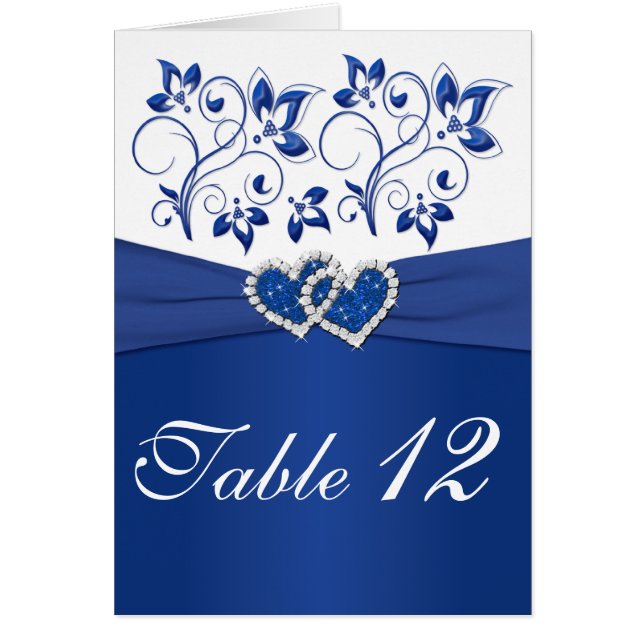 Royal Blue and White Tischnummer Card (Vorne)