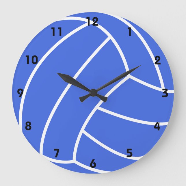 Royal Blue and White Volleyball Große Wanduhr (Vorderseite)