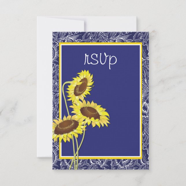 Royal Blue and Yellow Sunflowers UAWG RSVP Karte (Vorderseite)