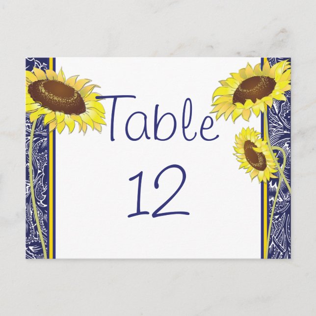 Royal Blue and Yellow Sunflown Table Card Postkarte (Vorderseite)