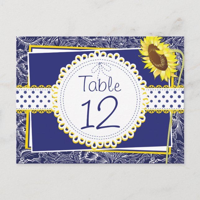 Royal Blue and Yellow Sunflown Table Card Postkarte (Vorderseite)