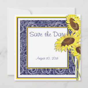 Royal Blue and Yellow Sunflows Save the Date