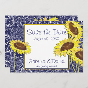 Royal Blue and Yellow Sunflows Save the Date Einladung