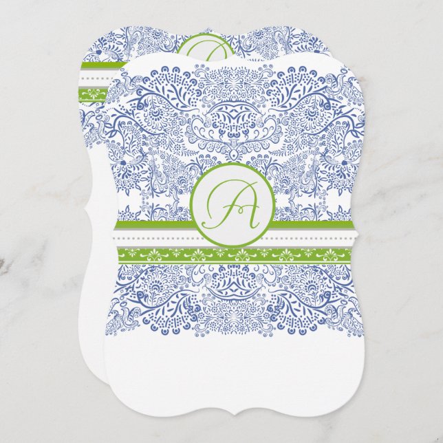 Royal Blue Apple Green Gray Love Birds Wedding Einladung (Vorne/Hinten)