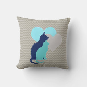Royal Blue, Aqua, Gray Cats on ChevronThrow Kissen