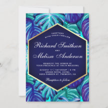 Royal Blue Aquamarin Gold Foil Tropical Blätter We