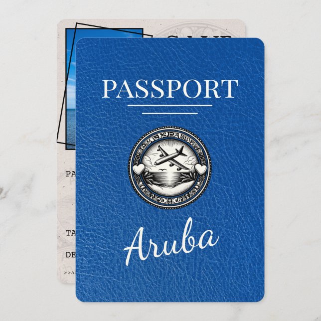 Royal Blue Aruba Passport Save the Date (Vorne/Hinten)