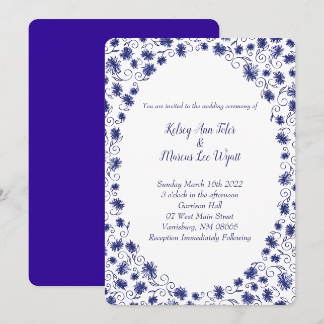 Royal Blue Aster Blume Hochzeiten Einladungen (Vorne/Hinten)