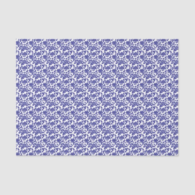 Royal Blue auf White Rose Moderne Damask Floral Seidenpapier (Vorderseite)