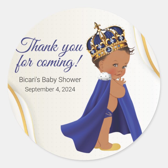Royal Blue Baby Prince Medium Skin Cupcake Topper Runder Aufkleber (Vorderseite)