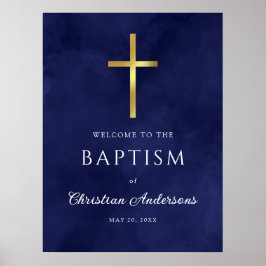 Royal Blue Baptisy Boy Welcome Sign Poster